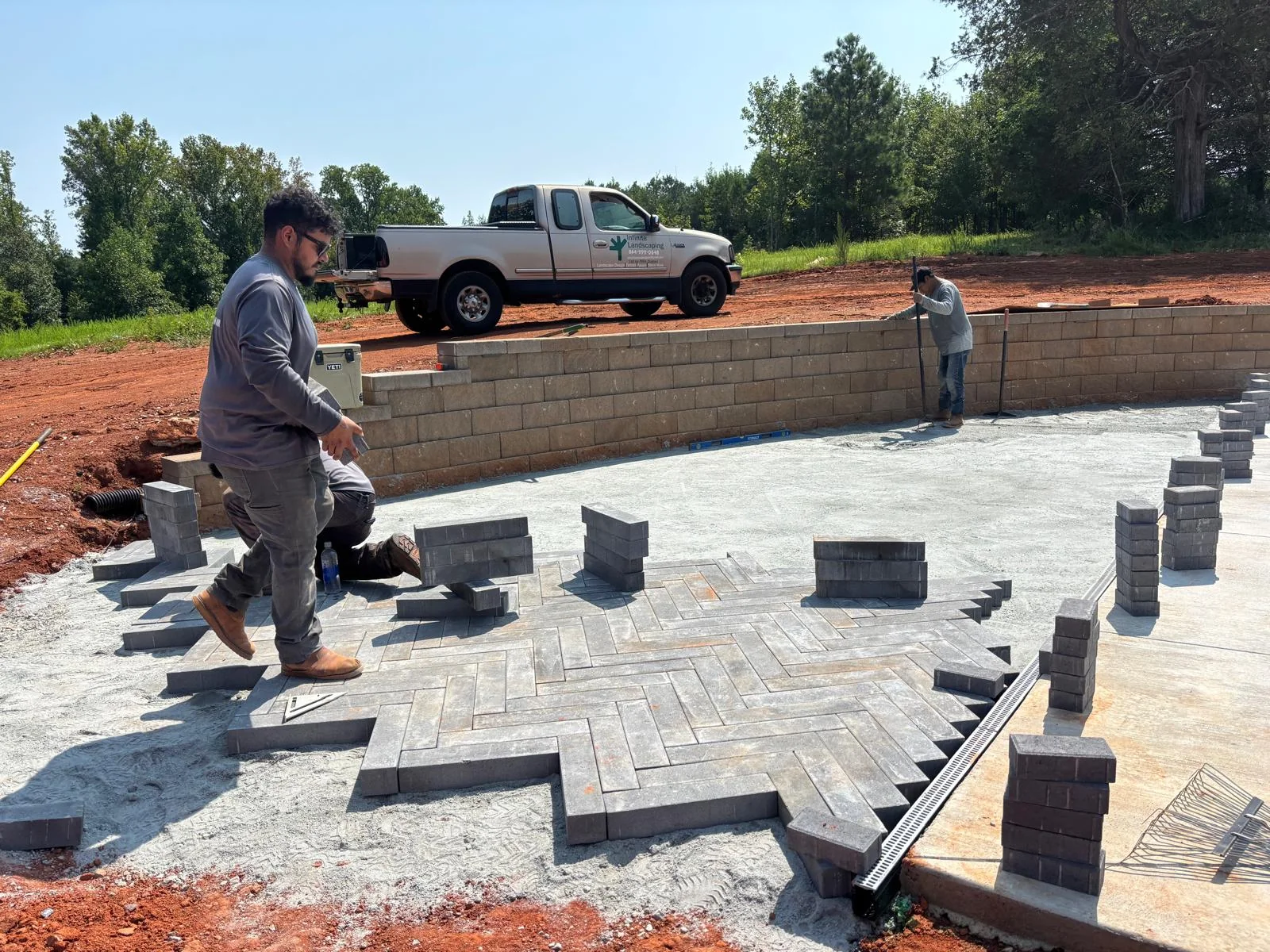 Paver installation project in progress